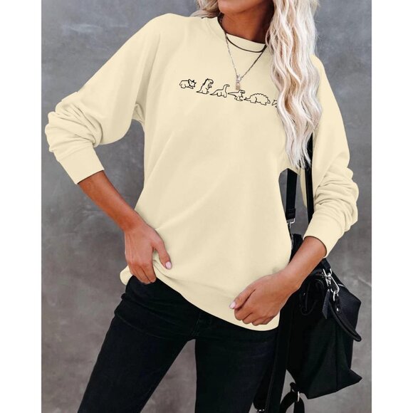 Dinosaur Sweatshirt Women Cotton Blend Graphic Print Long Sleeve Casual - Picture 3 of 6